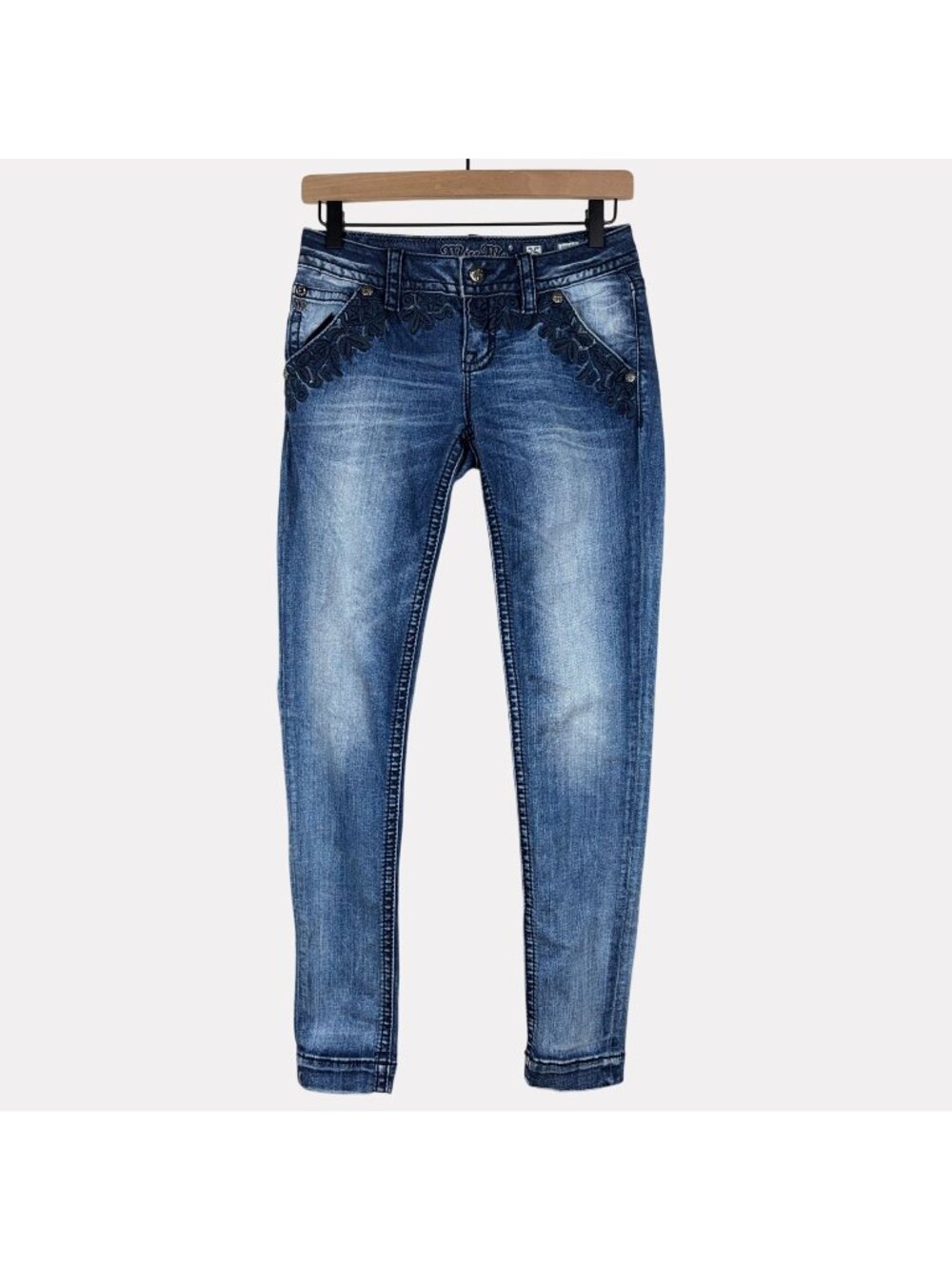 Miss Me Jeans Signature Cuffed Skinny Womens 25 Medium Wash Blue Low Rise